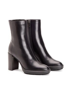 Aquatalia Ines Black Leather Platform Waterproof Block Heel Booties Size 10.5